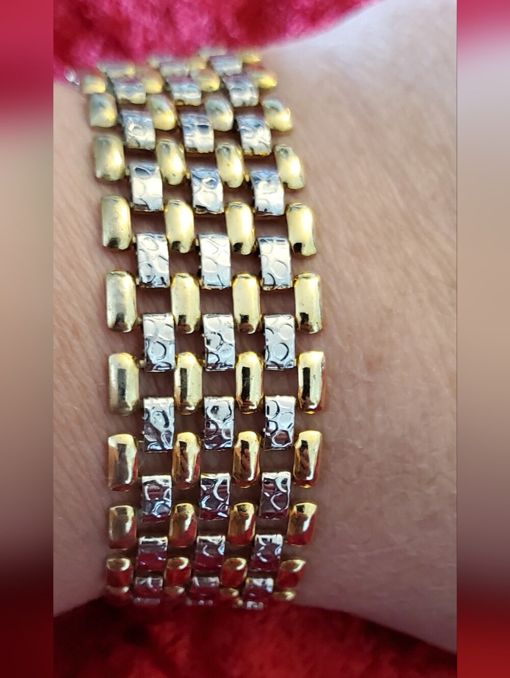 Two-Tone Gold and Textured Silver Wide Panther Style Link Bracelet